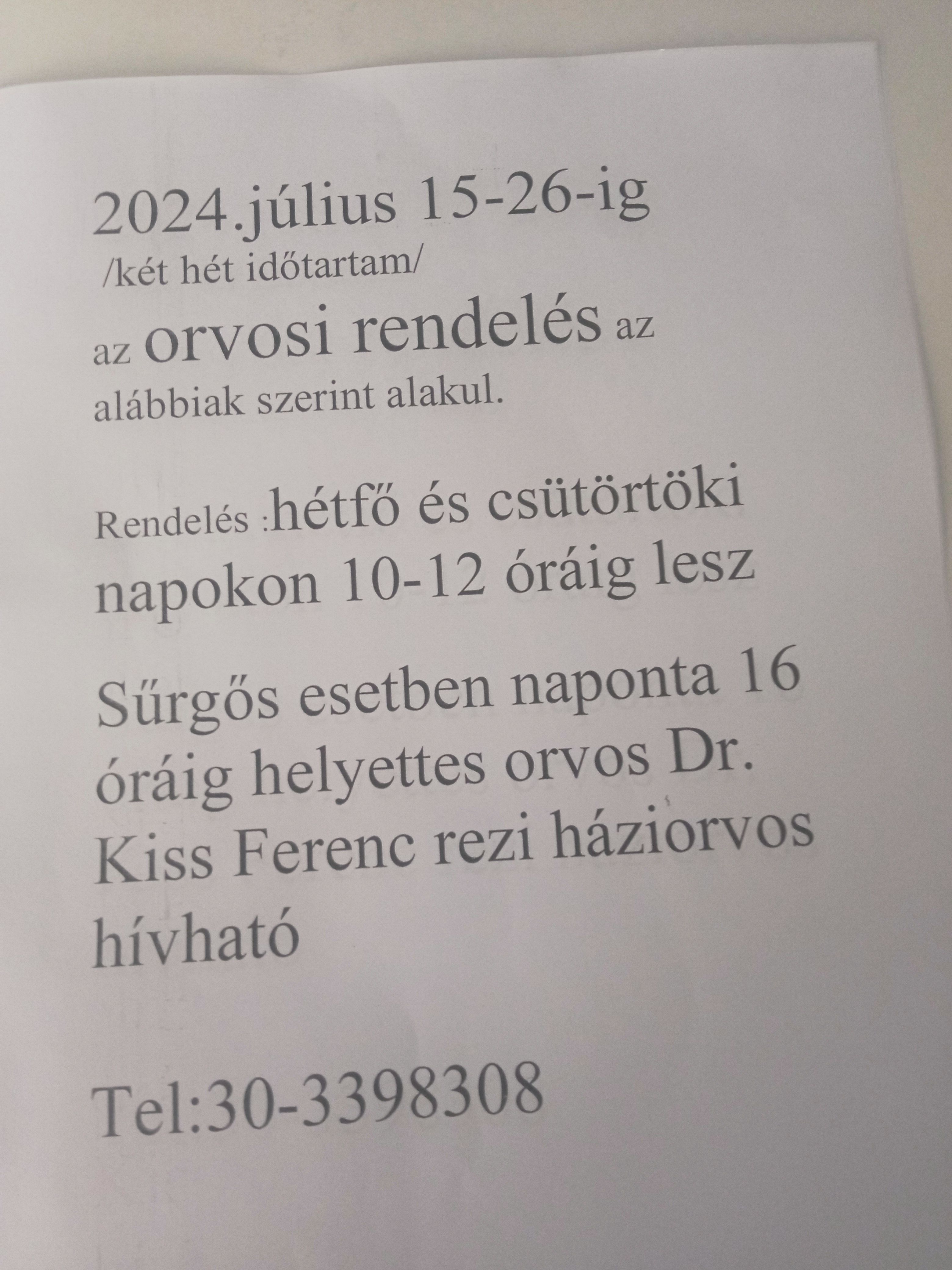 Orvosi rendelés alakulása a következő 2 hétben